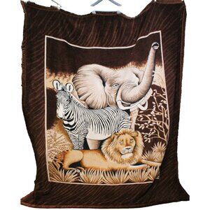 VTG Reversible Plush Fleece Blanket Lion Zebra Elephant Moon Wolf Pack Night Sky